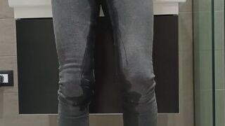 I pissed in my jeans and panties cleaning the mirror