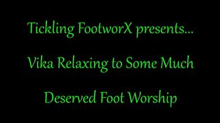 Vika Relaxing to Some Much Deserved Foot Worship