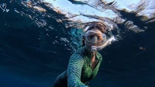 Carissa in Underwater topless in Aliigator dive skin in the spring part one
