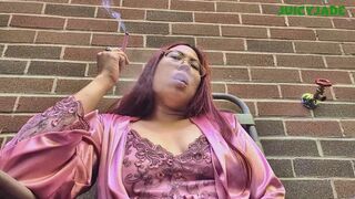 Outdoor first smoke of the day in silk and lace pajama set vol 108 non nude smoking