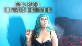 Powersmoking in Shiny PVC Bra & Panties