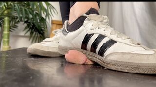 A Shoejob Dream with Adidas Samba Sneakers - Tramplegirl Leila in her well worn Adidas tramples the cum out of her slaves cock - CBT, Sneaker fetish, Cock Trampling, Sock fetish, Giantess Views - Cum crushing - multiedit - HD