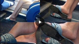 Ignoring foot and shoe fetish slippers dangling, hot arched feet and beauty crossed bare legs