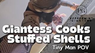 7â€™3â€ Giantess Cooks Stuffed Shells - Tiny Man Tied to my 8 Inch Heel POV