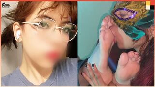 Latina Babe Worships Redhair Cutie's Big White Feet