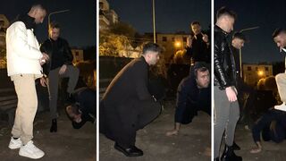 3 Powerful Masters humiliate a slave in public