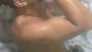 Oral fetish brushing teeth in the bath