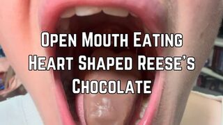 Open Mouth Eating Heart Shaped Reese's Chocolate 1080p | Mouth Sounds | Messy Eating | Chewing