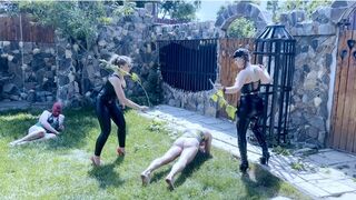 Nettle whipping - Sticking in the nettle in his ass