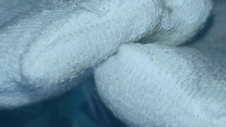 My body up close wearing white socks