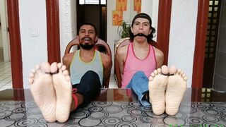 College Boys Andrade & Giovinco Are Getting Humiliated With Merciless Foot Tickling By Master Jose. He's Testing Various Mean Tickle Tools Such As Hairbrushs On The Boys Sensitive Feet. To Humiliate Them Even More He Also Gagged The Two Boys.