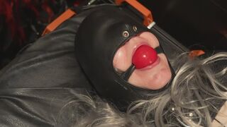 Bolero Straitjacket Bed Torment â€“ Wide Leather Straps, Large Ballgag, Leather Hood & Remote Vibrator