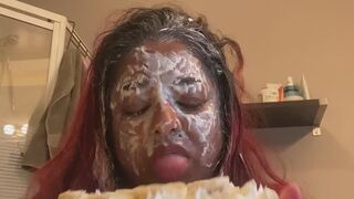 Masala enjoys a banana cream pie (her way)!