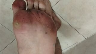 Barefoot Menâ€™s Feet in the Bathroom - Close-ups and Full Shots