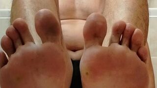 Dirty Smelly Work Socks Peeled Off – Filthy Bare Soles Presented to Camera (1:17)