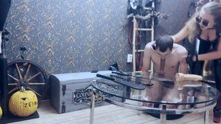 Double dildo sucking - testicle beating CBT