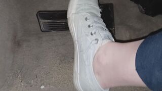 Evalynn driving in blowfish sneakers