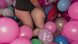 BBW spiderman cosplayer bent over and fucked from behind in huge balloon room