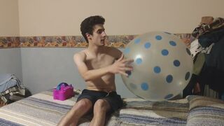 Riding and Teasing Big Blue Doted Clear Balloon
