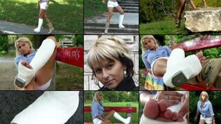 Yvette Term SLWC Gimping in the Park in Short and Showing Off Her Casted Toes (in HD 1920X1080)