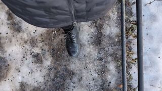 dirty shoes. walking in forest