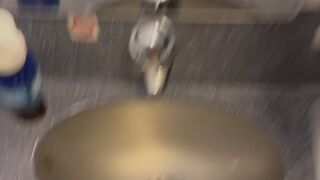 Stroking my GIRLCOCK and GOONING in the Airplane Bathroom