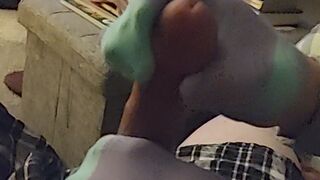 Intense Purple-Aqua Ankle Sockjob Handjob