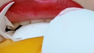 Mouth Crush: Raw Egg Crush - Slow Bite & Yolk Burst Close-Up