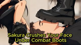 Combat Boot Face Trampling - Sakura Pins Your Face Under Glossy Black Platform Boots
