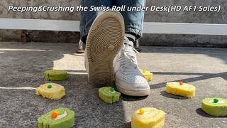 Peeping& Crushing the Swiss Roll Under the Desk (HD AF1 Soles)