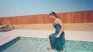 Alexandra Swims in Her Blue Bridesmaid Dress
