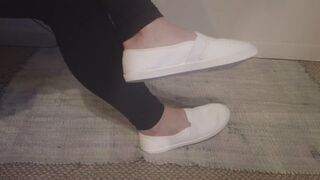 My Sweaty Toe Wiggling and Dangling in White Canvas Sneakers