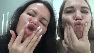 We play with our sexy chubby lips d