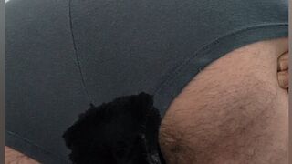 Quick, Hairy Doggystyle Wetting in Tight Grey Boyshorts