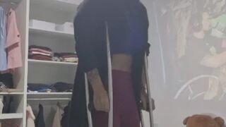 Amputee SBK girl super sexy with sexy high heel and crutches