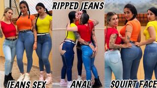 Three naughty girls rubbing their jeans