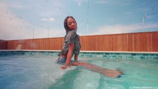 Amy Goes for a Pool Dip in a Cute Jean Shorts Outfit