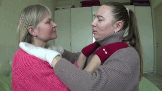 Sensual kissing in fuzzy gloves and sweaters 3