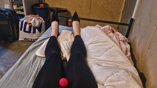 Teasing in yoga pants squirt with magic wand