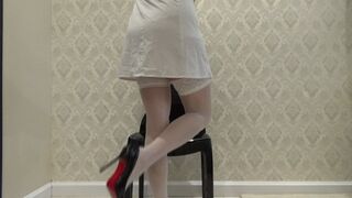 white panties under a white robe