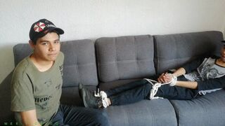 18-Year-Old Twink Alan Gets Ballgagged & Tickled All Over His Sensitive Body By Two Burglars. They Decide To Humiliate The Boy With Merciless Foot & Upper Body Tickling. Watch Him Squirm!