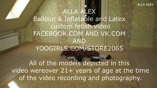 Alla inflates a large inflatable horse with a hand pump