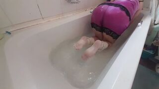 Wet silk pajamas and sock play