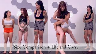 Lift and Carry with Size Comparison between Kiara Star, Josie Jo, and Tatiana Vex - Tiny but Mighty Kiara Challenged to Lift and Carry a Petite Princess and Incredible Amazonian