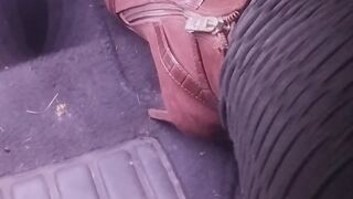 Steamy revving in brown stiletto boots
