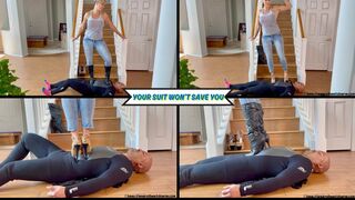 Your Suit Won't Save You - Goddess Rapture Tells Her Slave His Stupid Body Suit Won't Protect Him From Her High Heel Trampling, Then Shows How Wrong He Is - 4K (WMV)