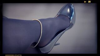 POV View Of Wolford Pantyhose Feet In Black Patent Stilettos Part 3