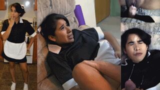 Indentured maid eRica gets fucked on the couch & is blasted with cum!
