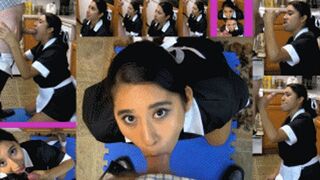 Indentured maid eRica sucks cock, deep throats, gags, and gets blasted with her masters cum!