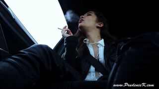 Smoking Fetish: Riding in Car King Sized Cigarettes Smoker Public Flashing in Volkswagen with Prudence K